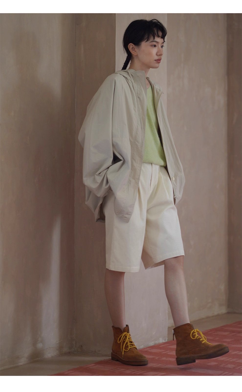 輕盈挺括山系少女外套寬鬆顯瘦連帽中長款輕戶外風衣女