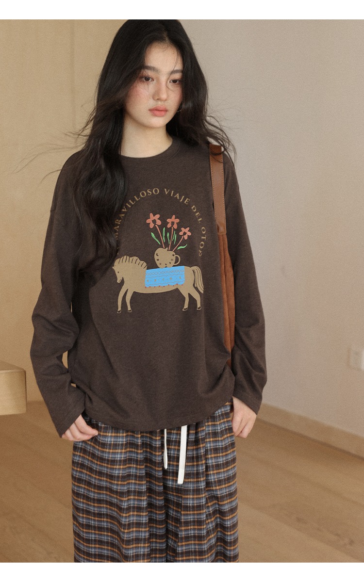 大尺碼胖mm長袖T恤秋季琥珀流光穿搭咖色上衣