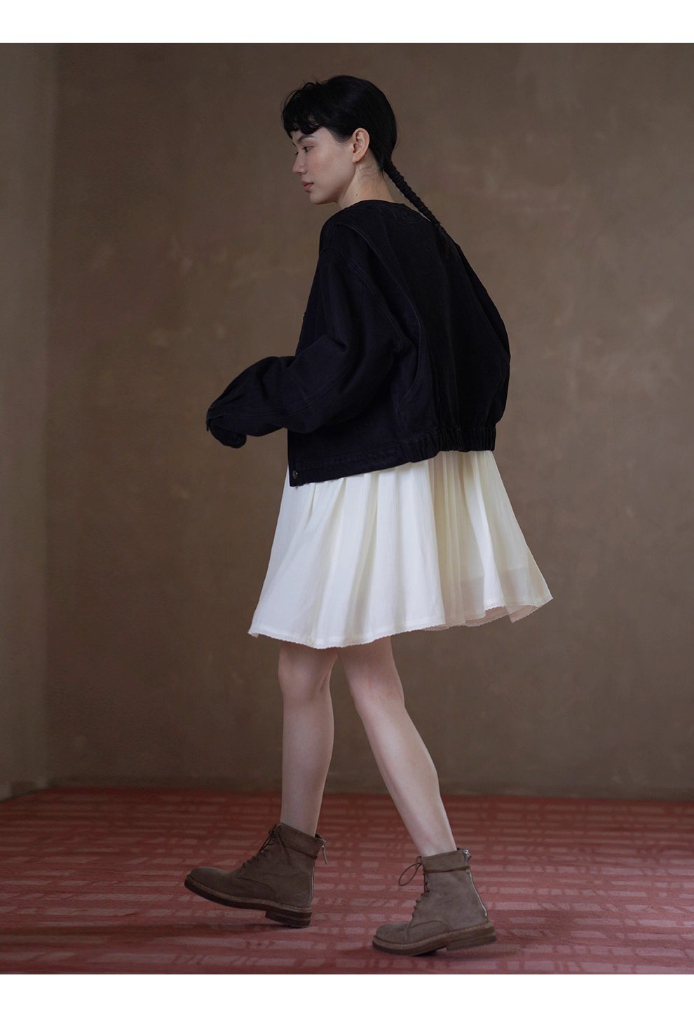 龐克牛仔做舊復古水洗寬鬆輪廓短款圓領顯瘦小個子外套