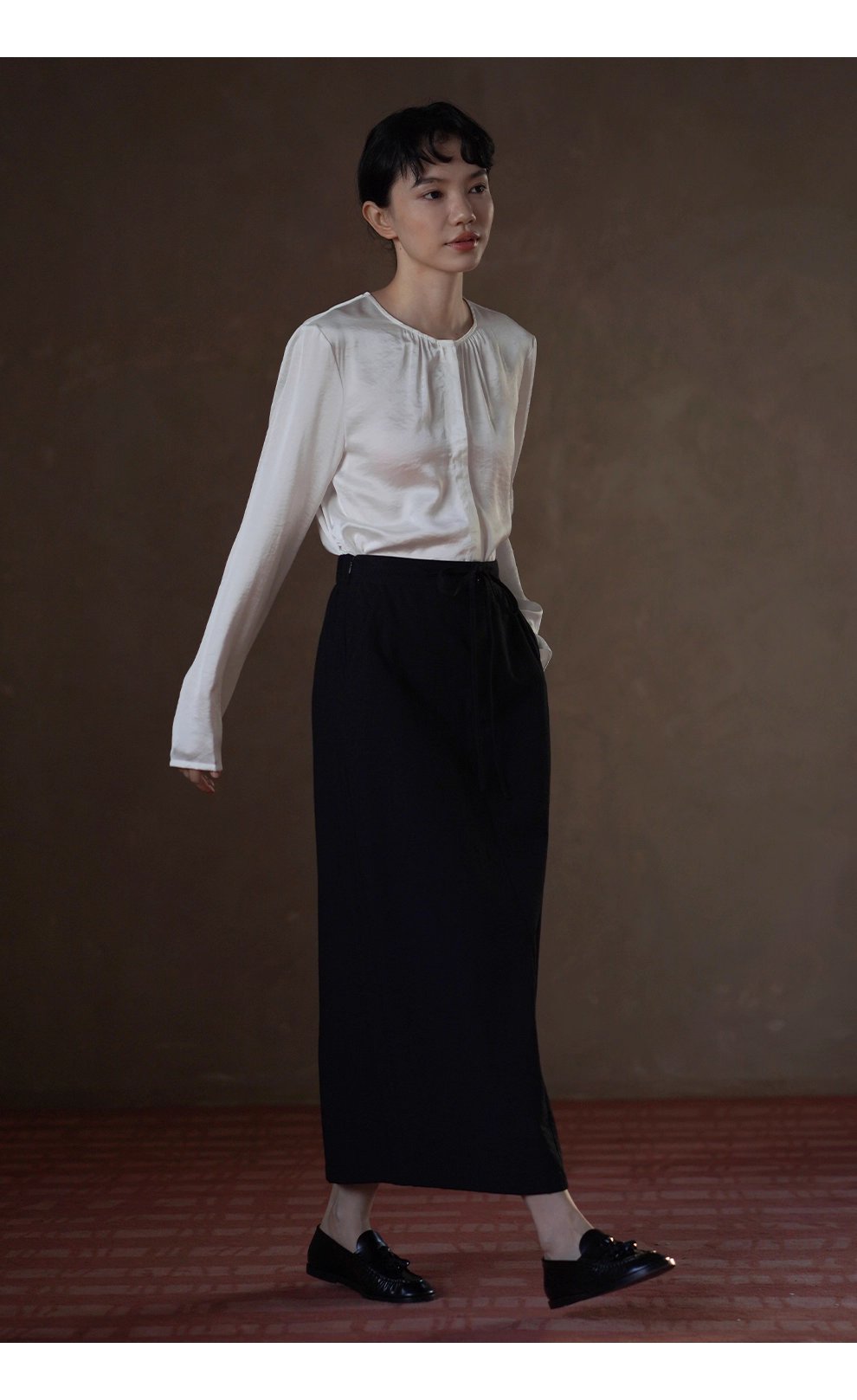 不出錯都會通勤基本款半身裙繫帶顯瘦H型直筒高腰裙女