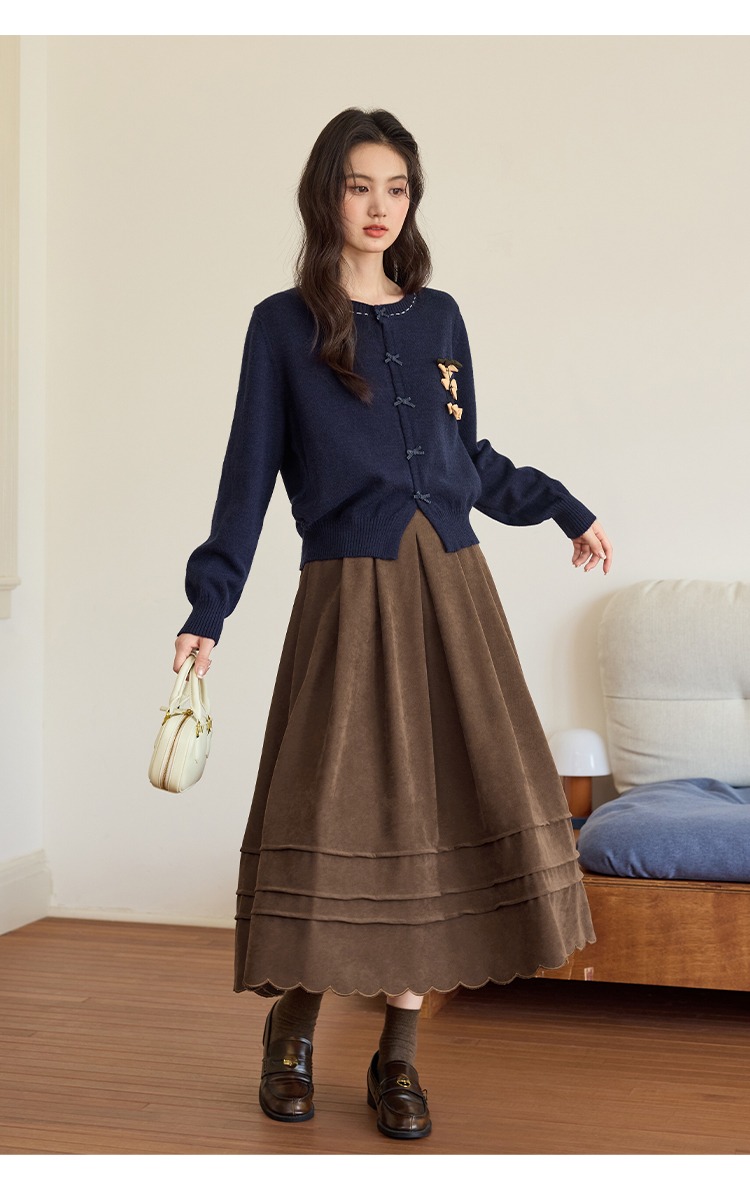 大尺碼琥珀流光風穿搭咖色半身長裙