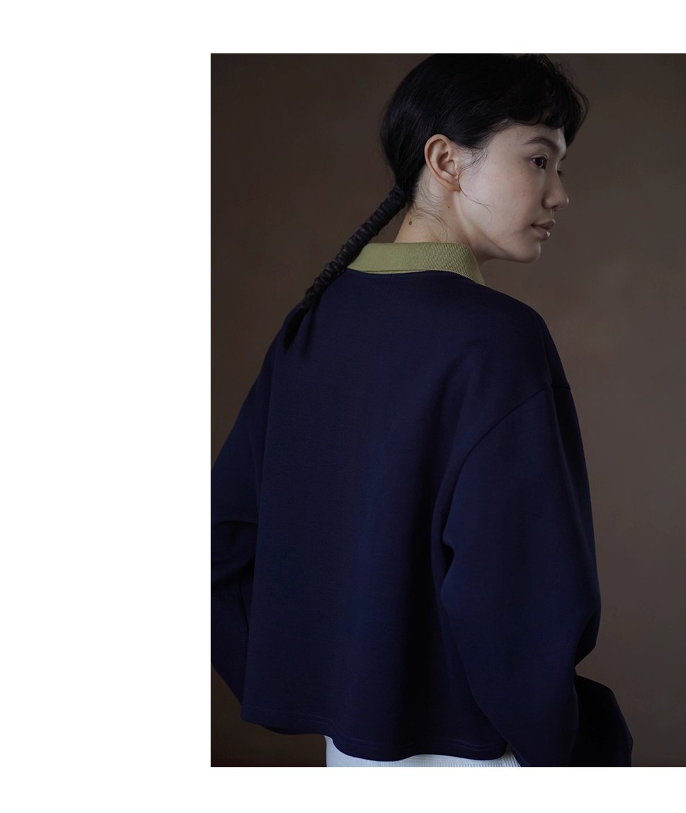 正統學院風撞色Polo領衛衣空氣層針織布料寬鬆顯瘦上衣