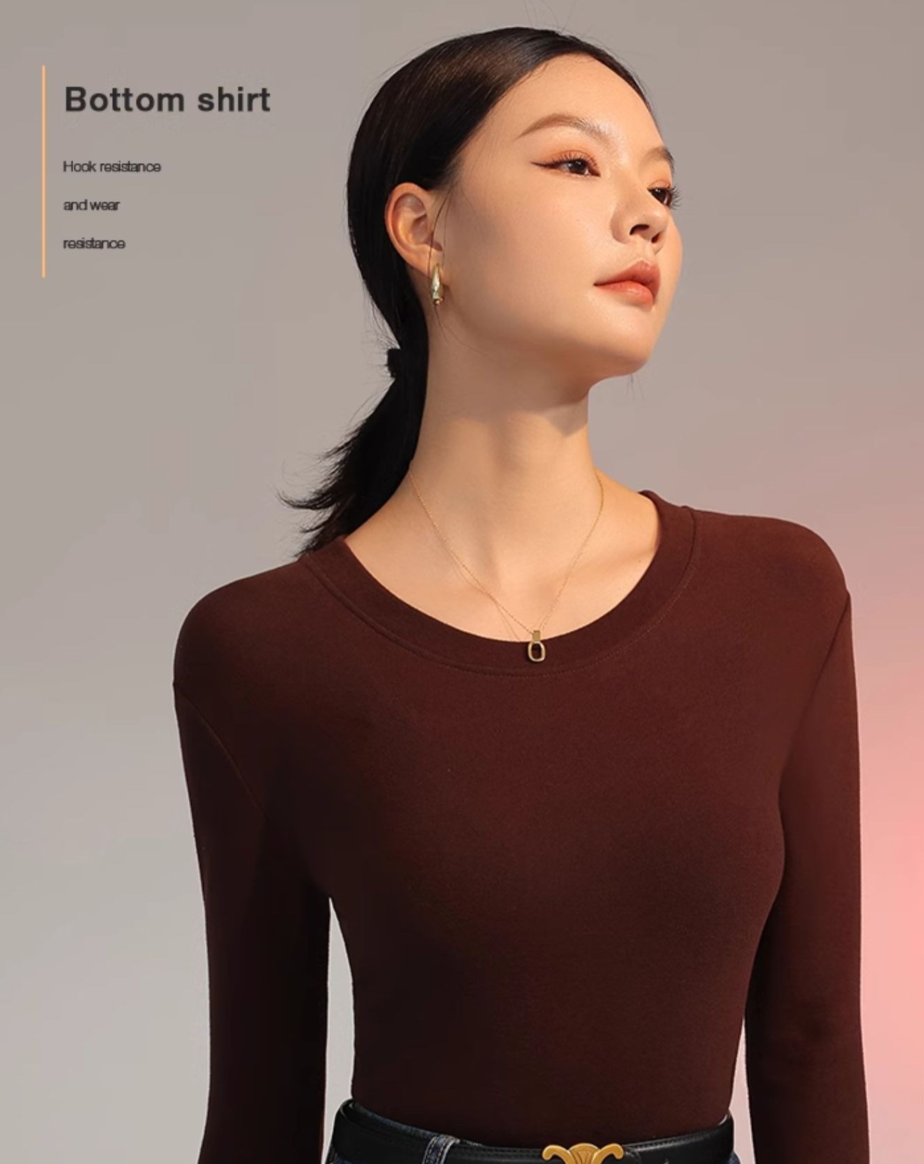 雙面德絨圓領打底衫內搭加絨保暖上衣