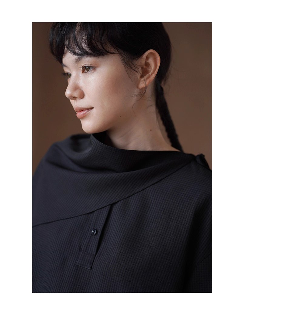 通勤造型低調小格紋寬鬆垂順顯瘦可拆式領巾長袖襯衫女