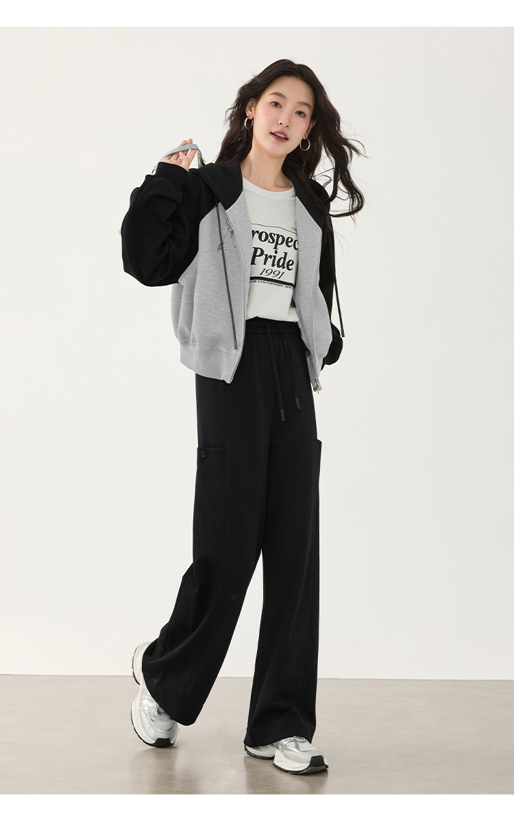 中大尺碼顯瘦休閒褲黑色直筒褲子女闊腿褲