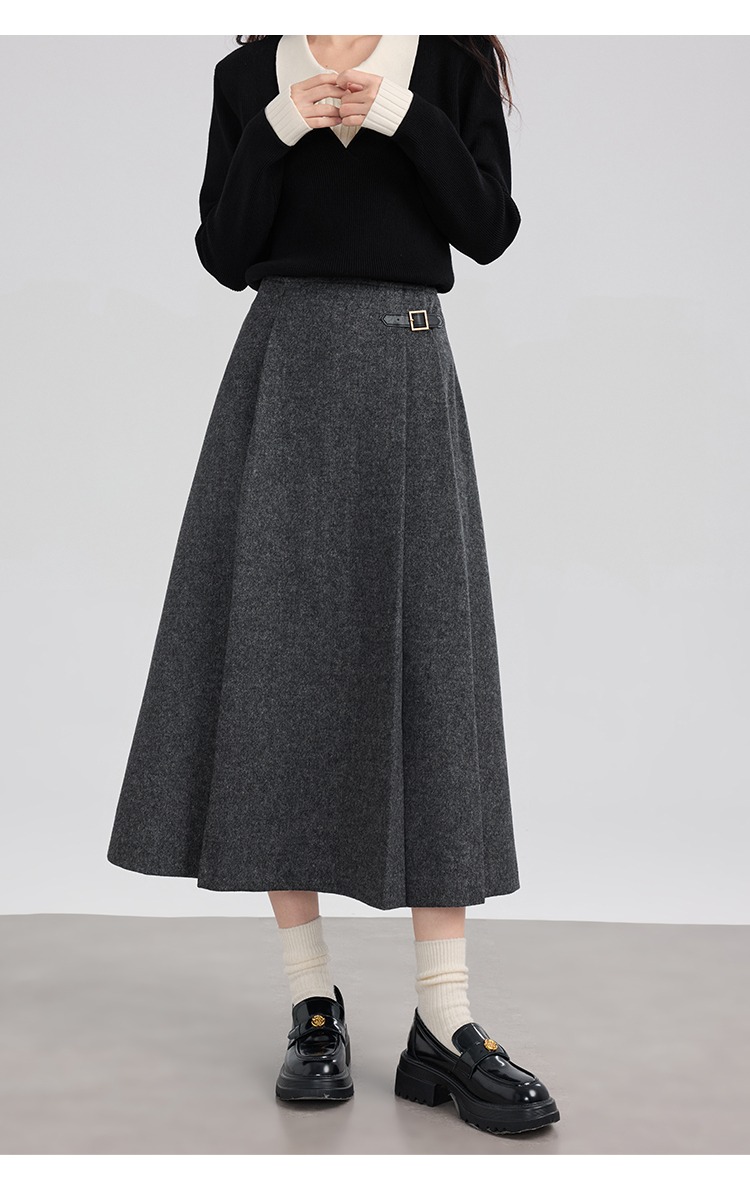 大尺碼灰色毛呢半身裙胖mm顯瘦秋冬A字長裙