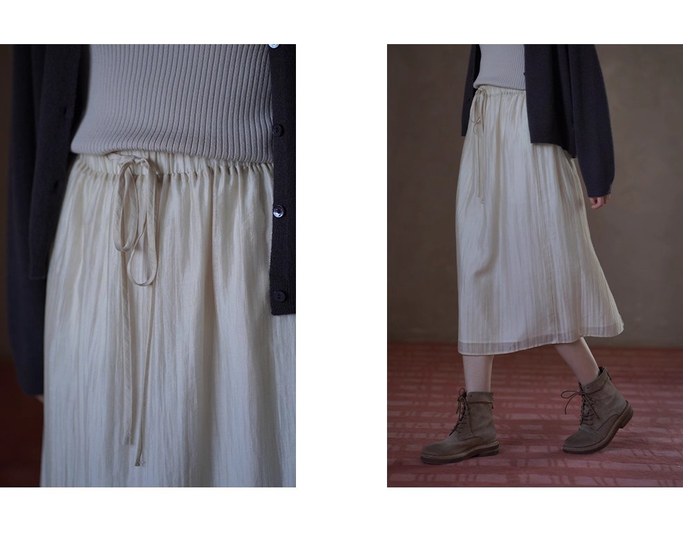 縹緲雲感萊賽爾亞麻透氣細膩肌理抽繩高腰顯瘦微A半身裙