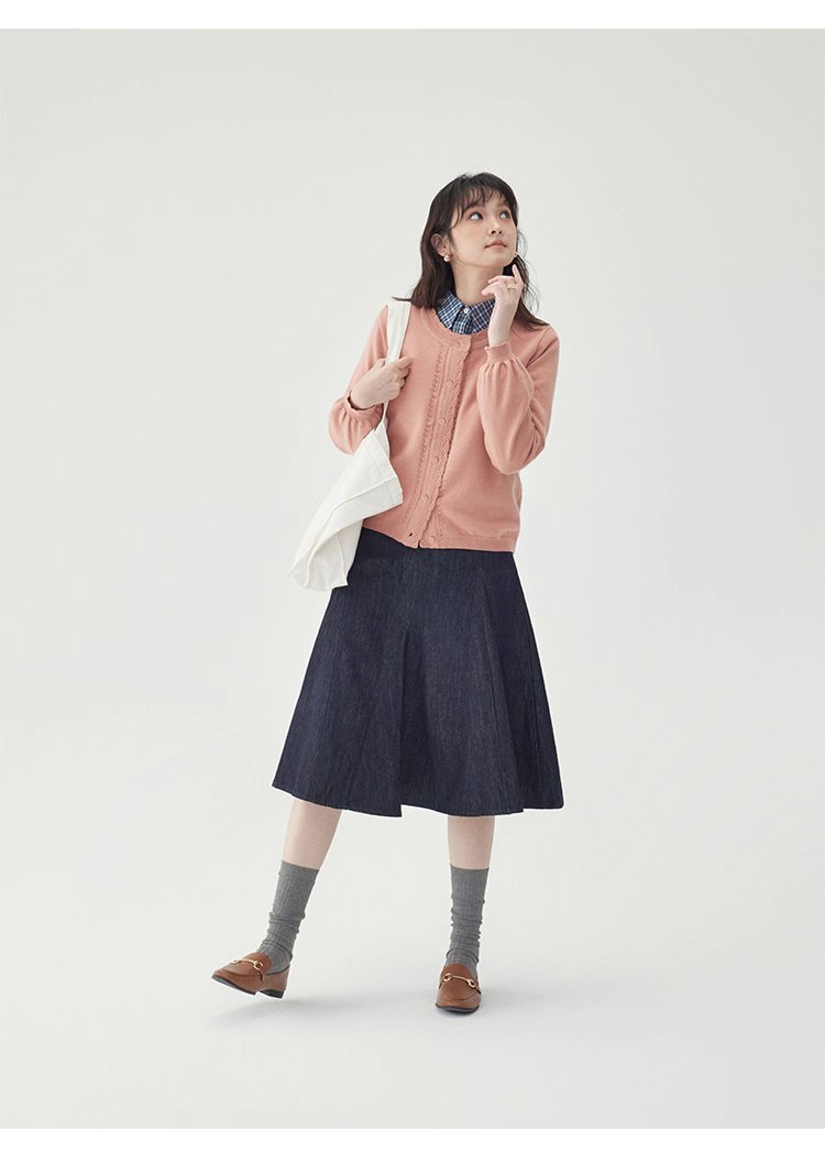 韓系提花圓領長袖針織衫女秋新款單排扣外套上衣