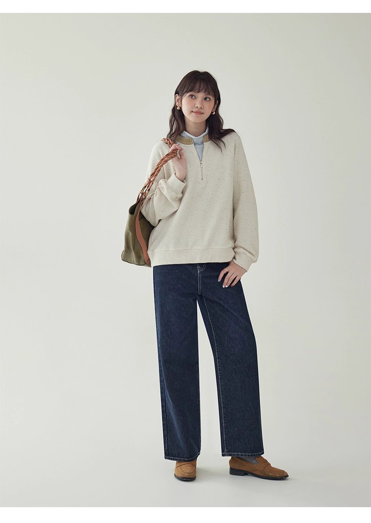 撞色彩點半開拉鍊衛衣T恤女秋季新款插肩袖上衣