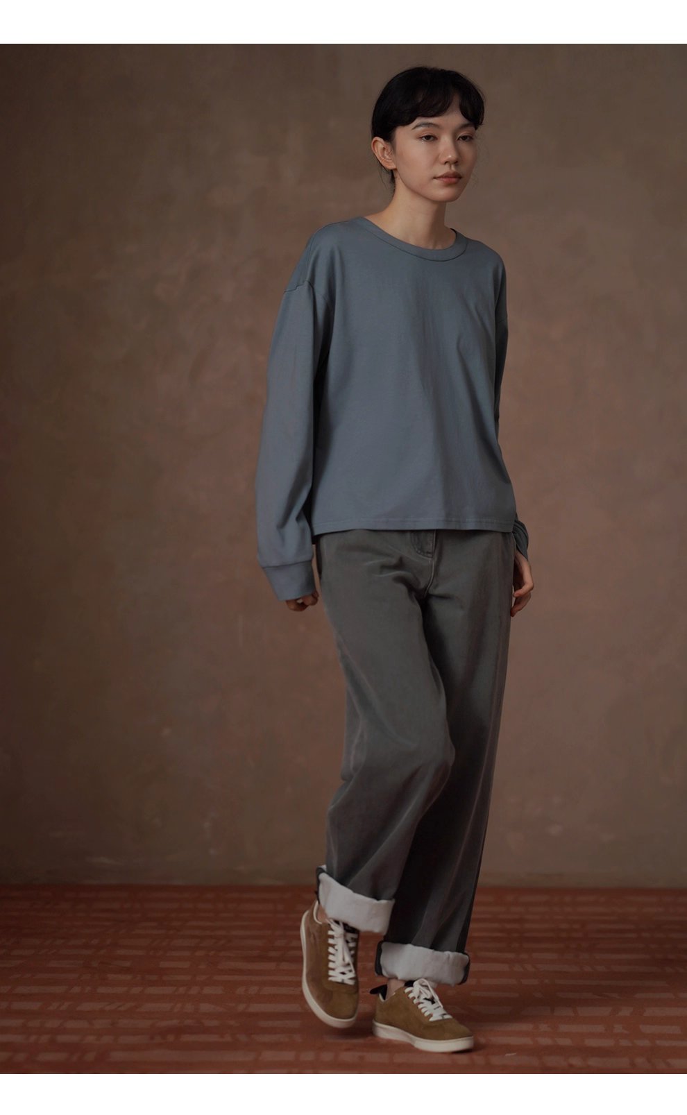 挺闊水洗100棉擦絨手感寬鬆後領口紐扣顯瘦百搭長袖上衣