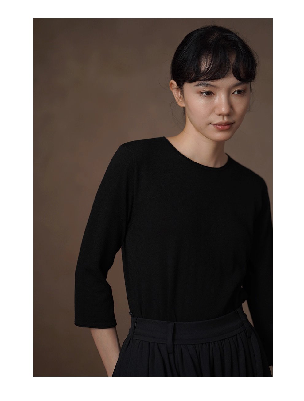 細膩呵護基礎內搭簡約柔軟羊毛混紡捲邊設計針織上衣女