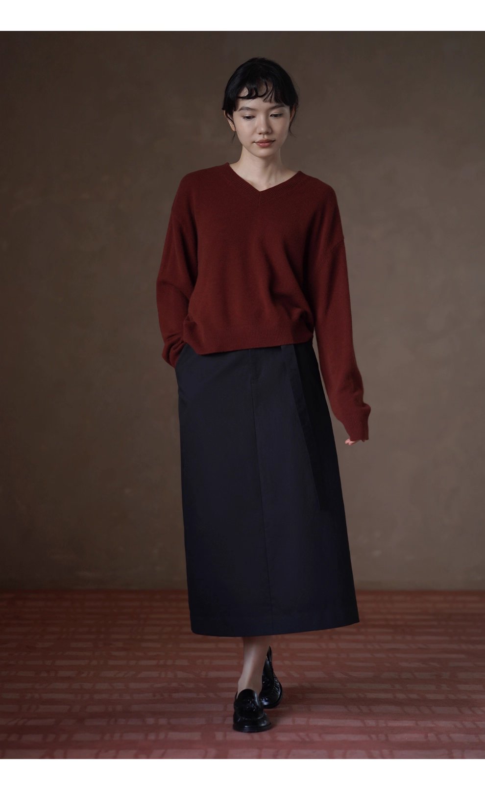 挺括立體棉感直筒高腰通勤顯瘦遮肉可調式腰帶半身裙女