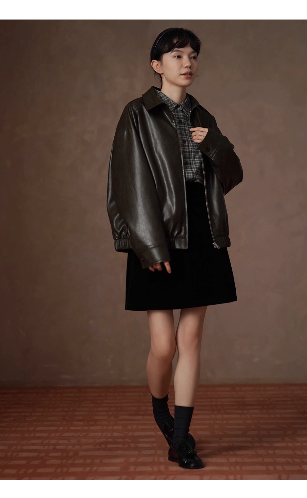 馬德拉斯復古格紋襯衫落肩寬鬆英倫疊穿學院翻領上衣女