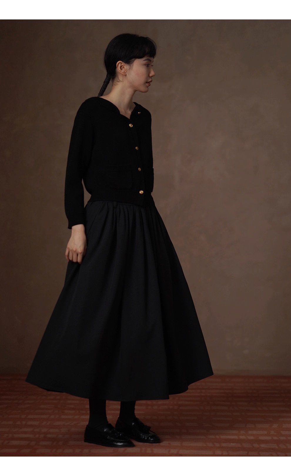 優雅舞者立體A字廓形顯瘦遮肉高腰捏褶蓬蓬通勤半身裙女