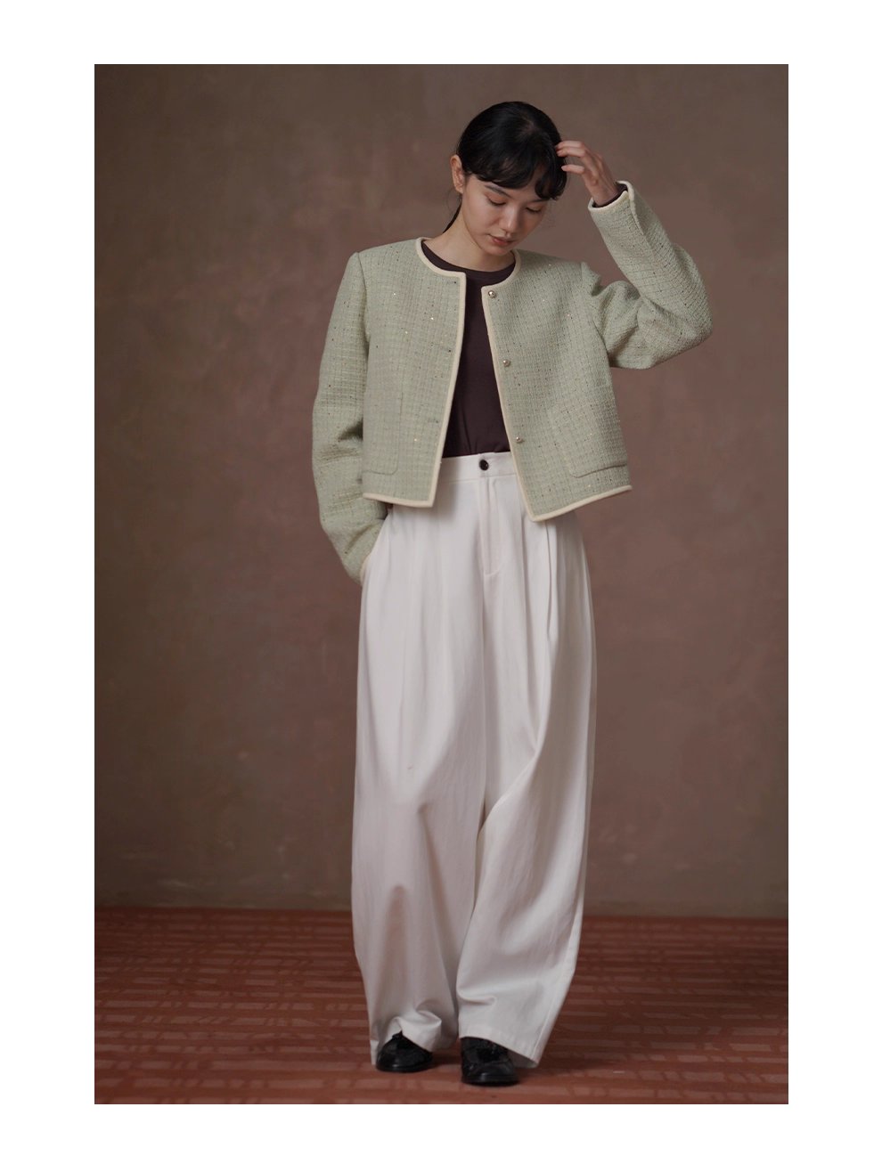 茉莉花紗編織小香羊毛混紡肌理感通勤顯瘦短版西裝外套