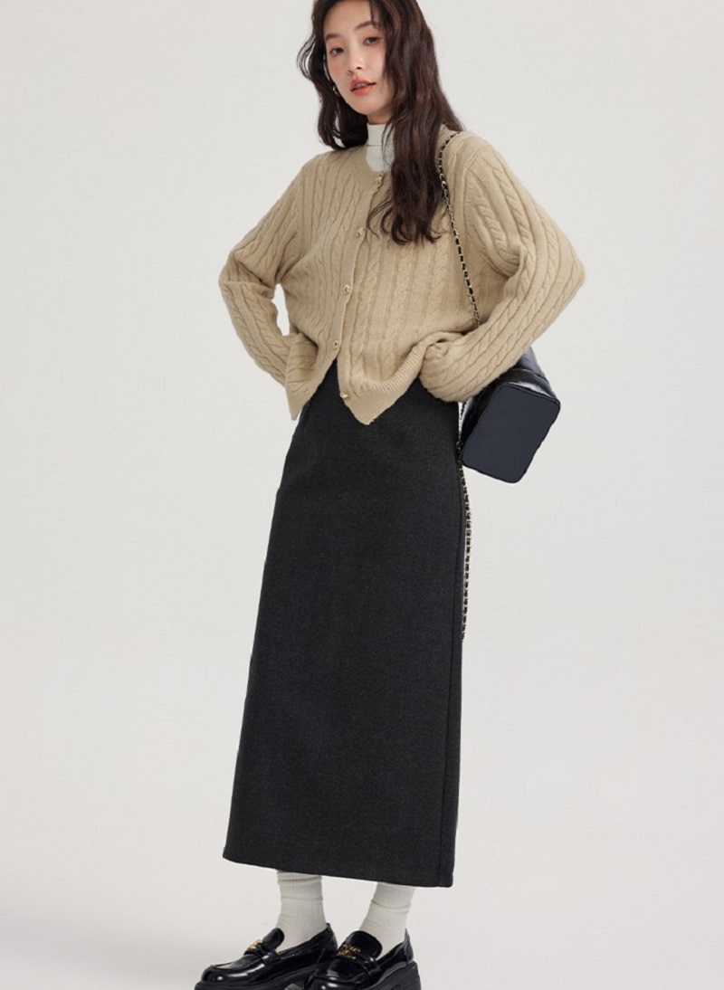 微胖灰色毛呢半身裙秋冬顯瘦A字裙胖mm長裙