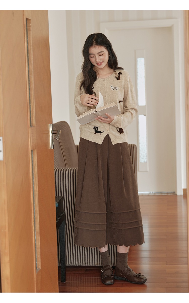 大尺碼胖mm燕麥色系針織衫長袖毛衣動物提花上衣