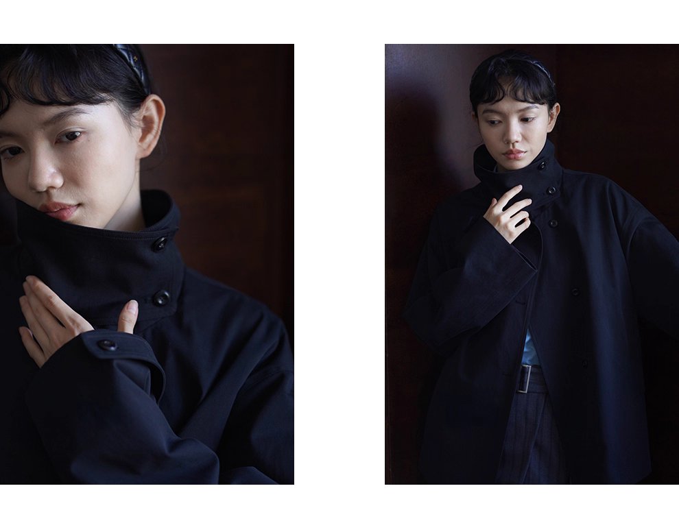 100棉細斜紋挺括水洗廓形立領寬鬆一手長顯瘦風衣外套女