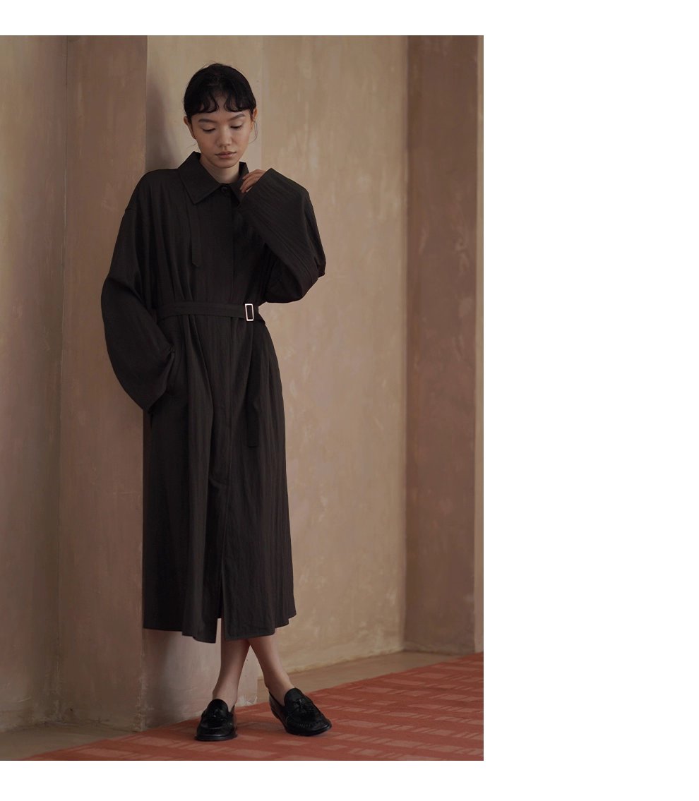 晚潮綠波風衣洋裝微皺肌理感寬鬆腰帶顯瘦通勤外套女