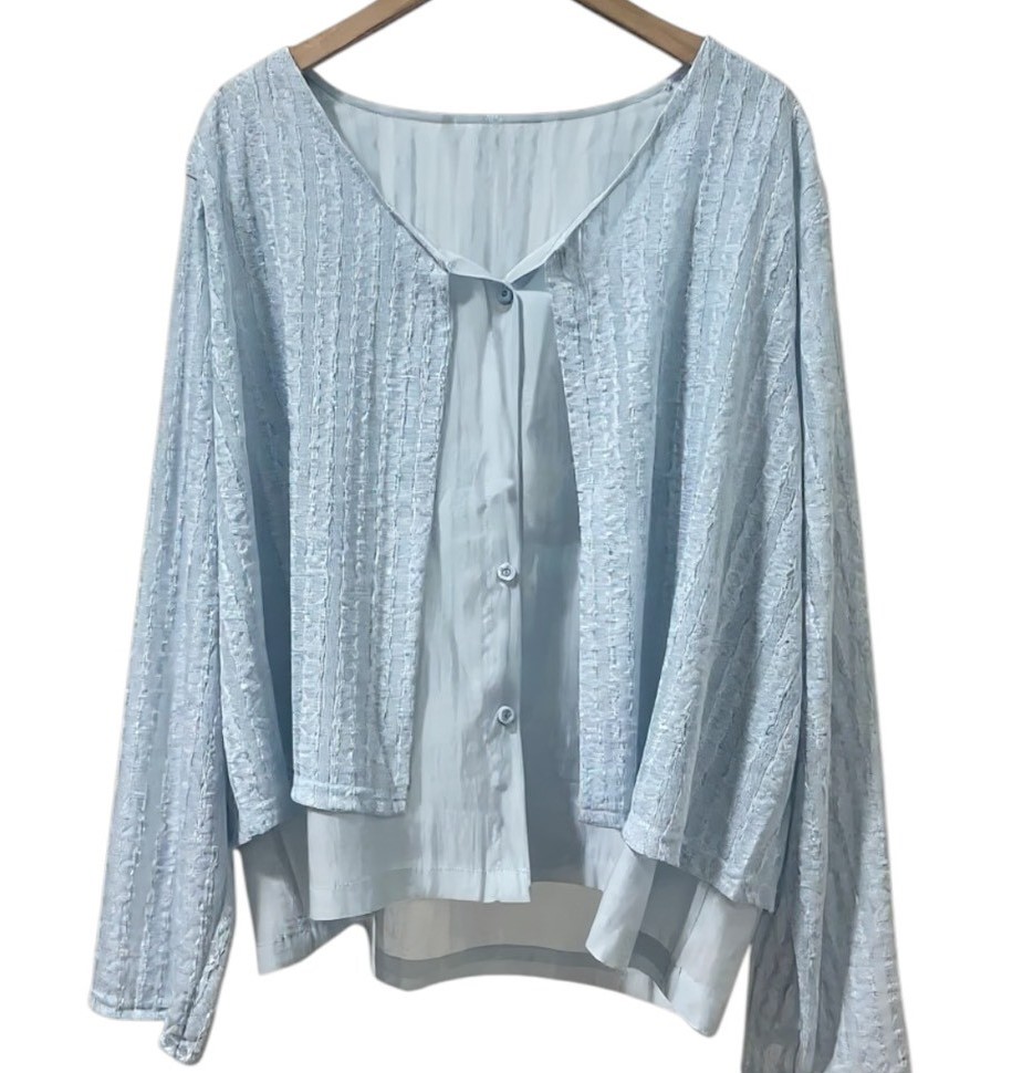 寬鬆休閒遮肉顯瘦簡約百搭假兩件長袖開衫小外套上衣