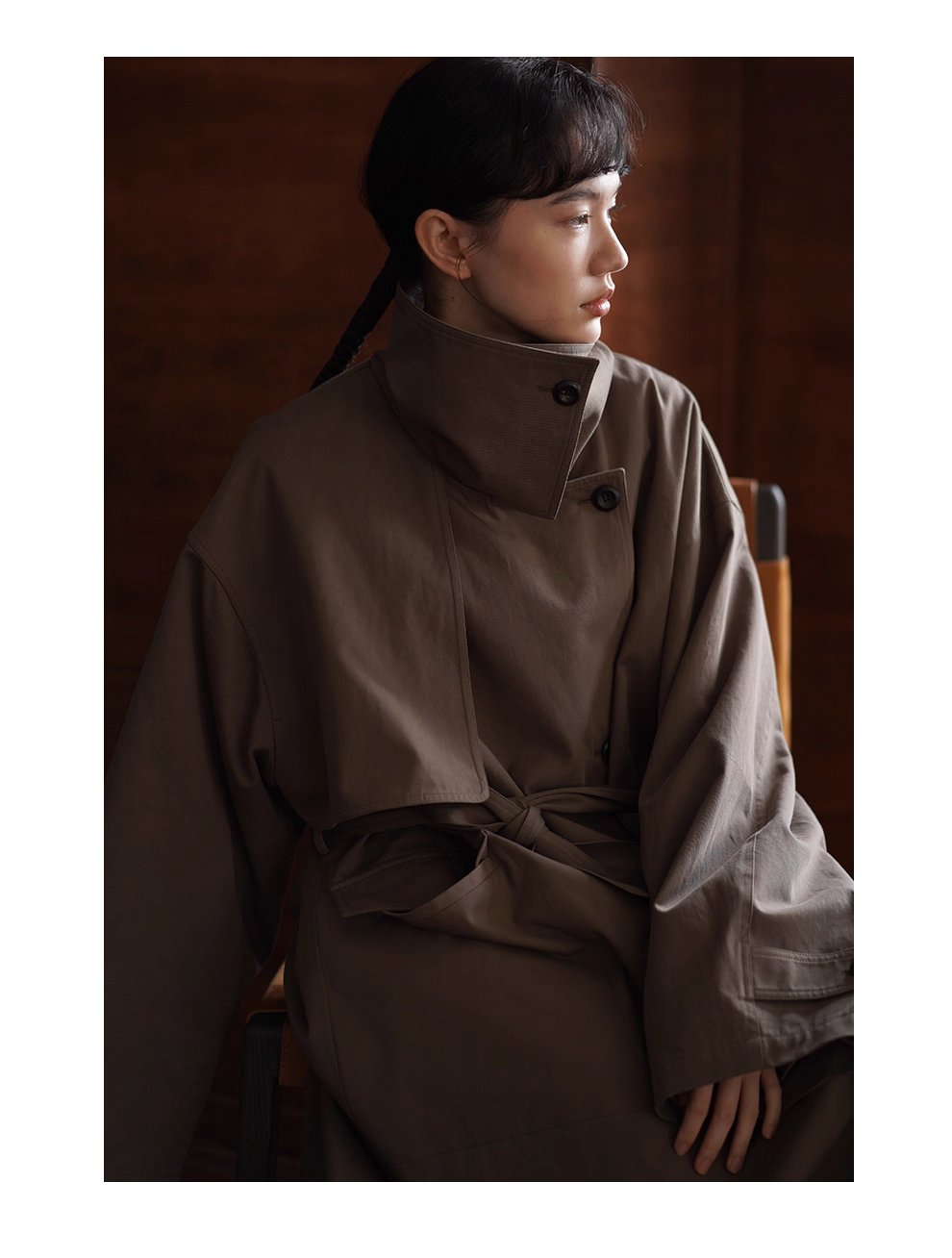 利落入秋100棉挺括寬鬆簡約氣場長款顯瘦通勤風衣外套女