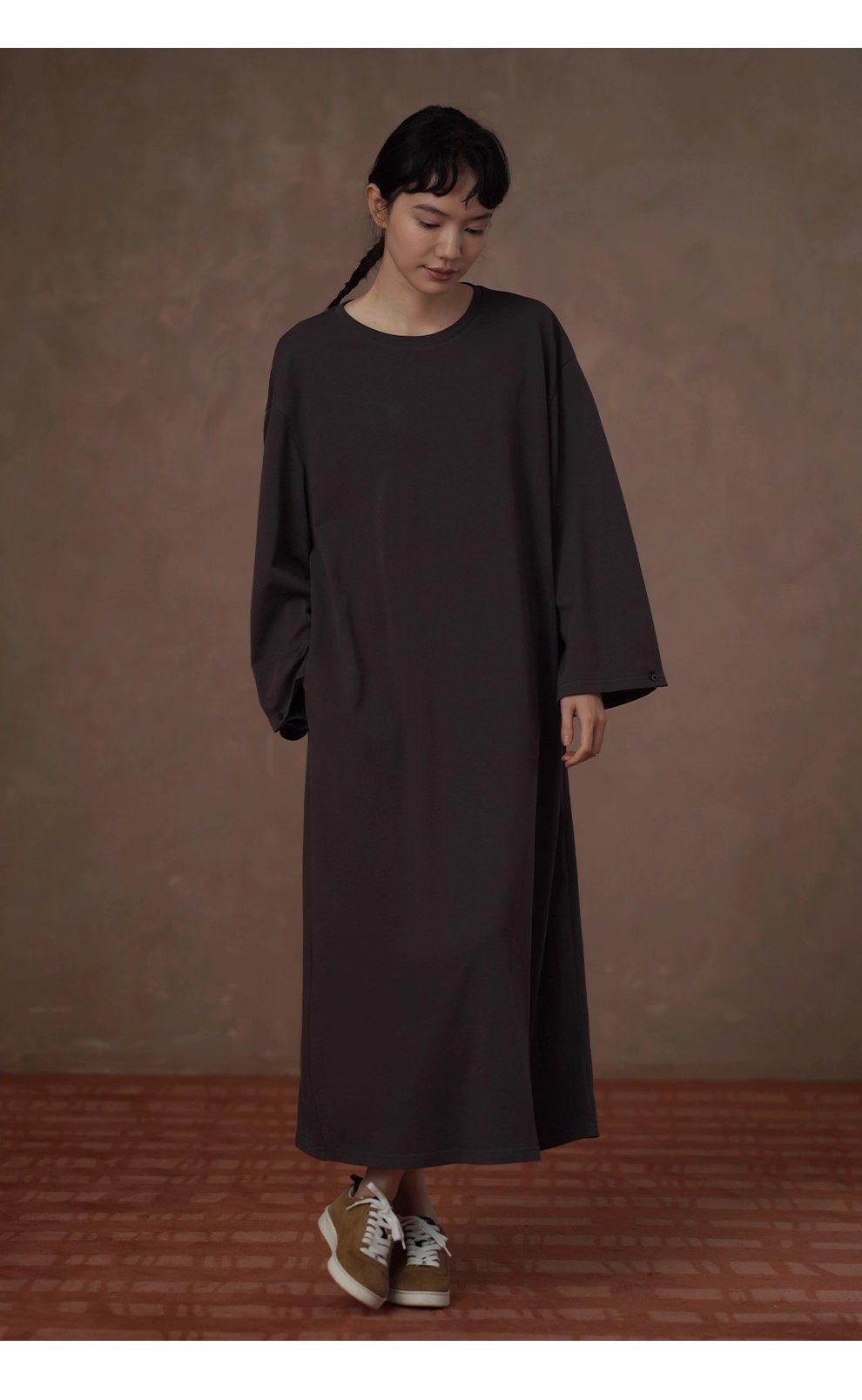 綿柔禪意100棉寬鬆直筒圓領可調式腰帶顯瘦藏肉通勤裙子