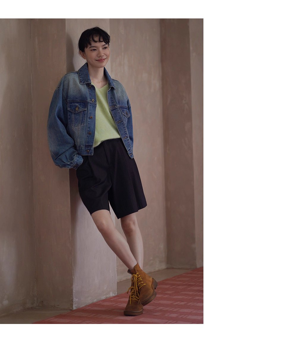 重回80年復古磨白柔軟水洗高克重長絨棉寬鬆牛仔外套女