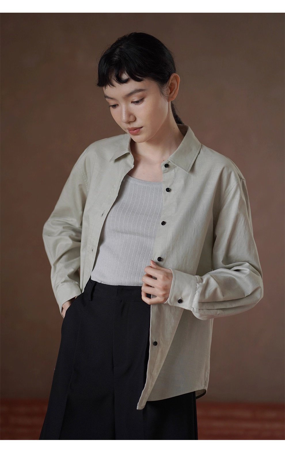基本款日常襯衫多穿實用型寬鬆通勤顯瘦長袖百搭上衣女