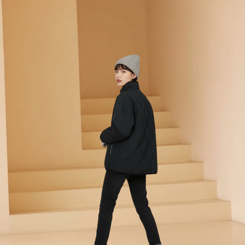 嵐山星空通勤顯瘦立領落肩款式羽絨衣保暖鎖溫白鴨絨外套