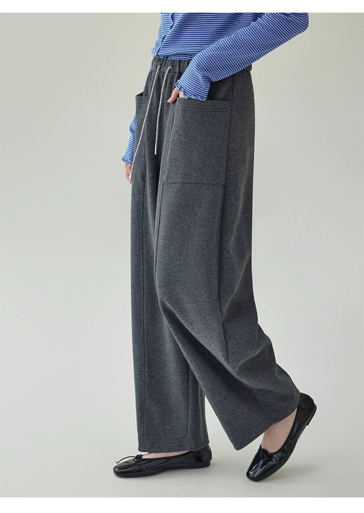 韓系灰色高腰休閒衛褲女秋季新款寬腿百搭彎刀褲