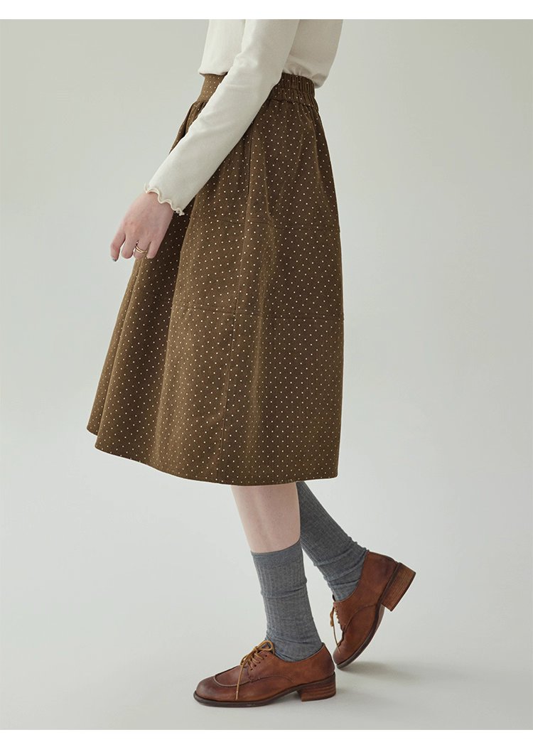 復古波點燈芯絨半身裙女秋冬新款高腰純棉a字裙