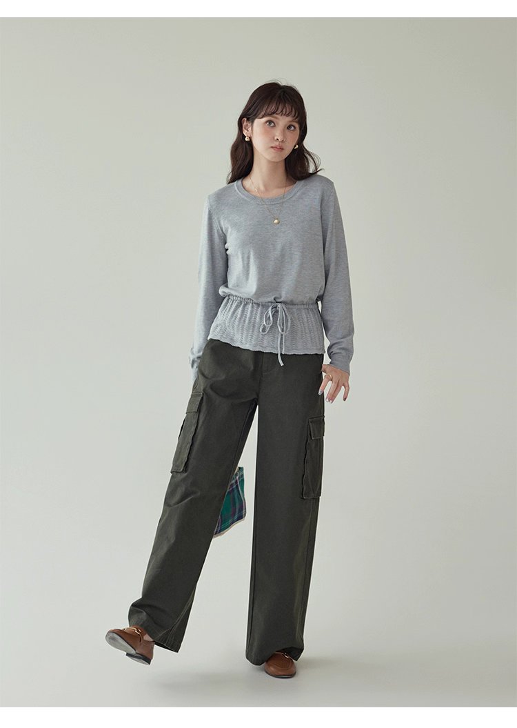 小眾抽繩提花下擺針織衫女秋季新款長袖內搭上衣,小眾抽繩提花下擺針織衫女秋季新款長袖內搭上衣,HBEW1094,小眾抽繩提花下擺針織衫女秋季新款長袖內搭上衣,簡約大方,抽繩衣襬