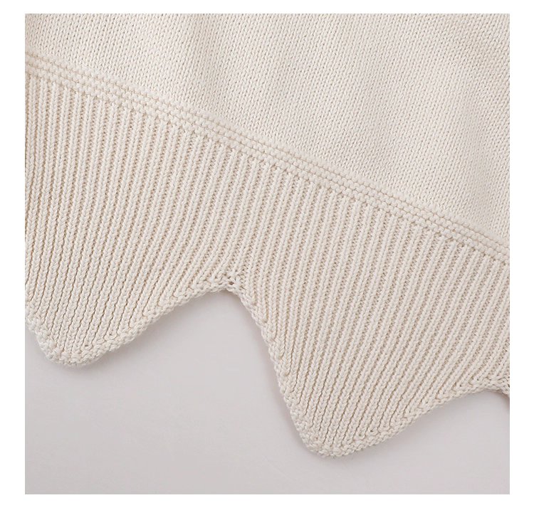 設計感波浪下擺純棉針織衫女秋冬季新款長袖上衣