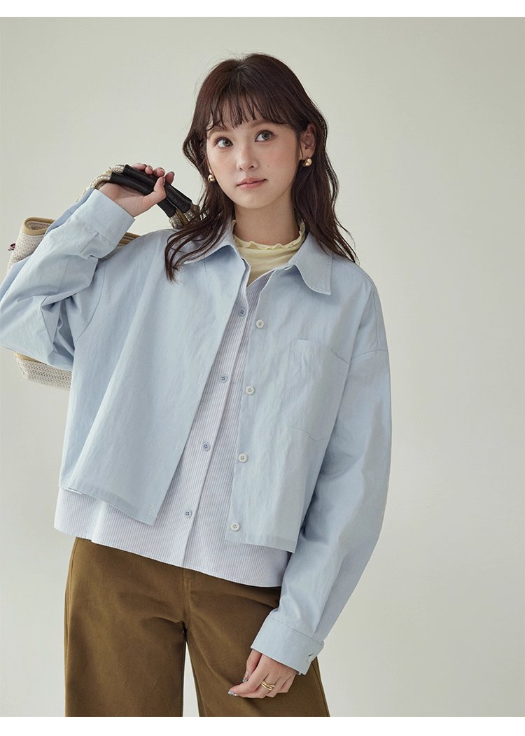 藍色假兩件外套襯衫女秋季超好看單排扣長袖上衣,藍色假兩件外套襯衫女秋季超好看單排扣長袖上衣,HBEW5073,藍色假兩件外套襯衫女秋季超好看單排扣長袖上衣,假兩件式,造型加分