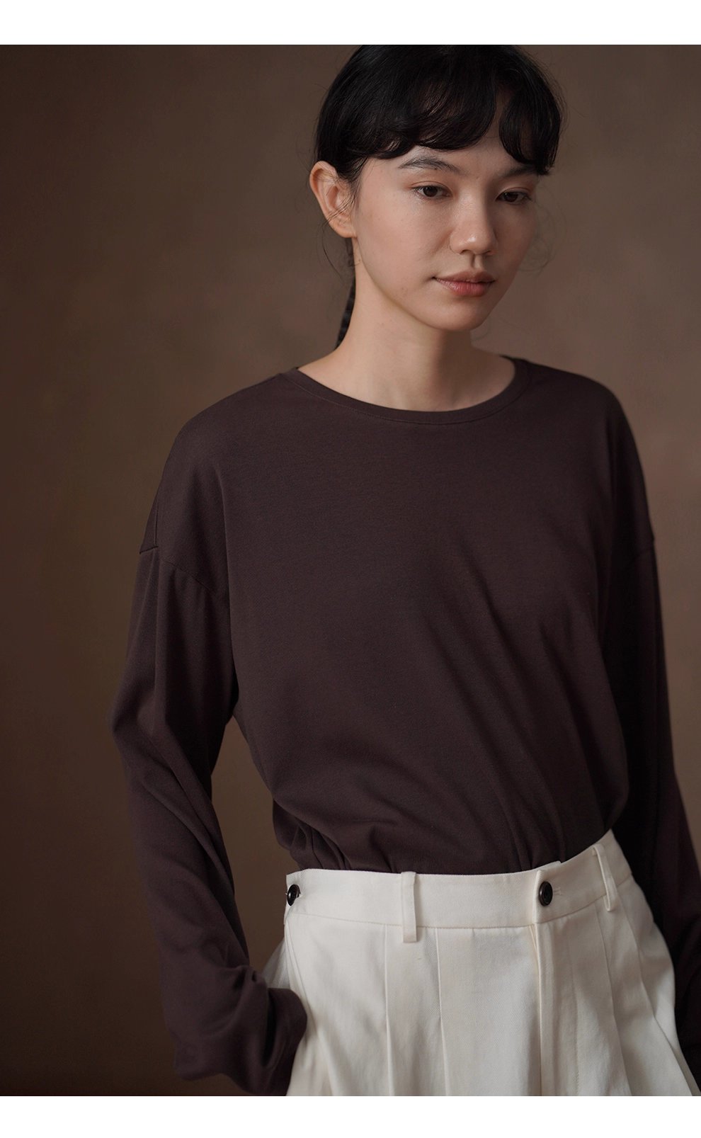 質感加分配色內搭T恤柔軟棉感寬鬆短長袖圓領顯瘦上衣