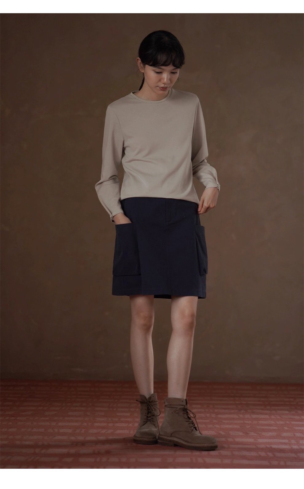 強包容配色基本款內搭可調式連結袖口圓領寬鬆T恤上衣女