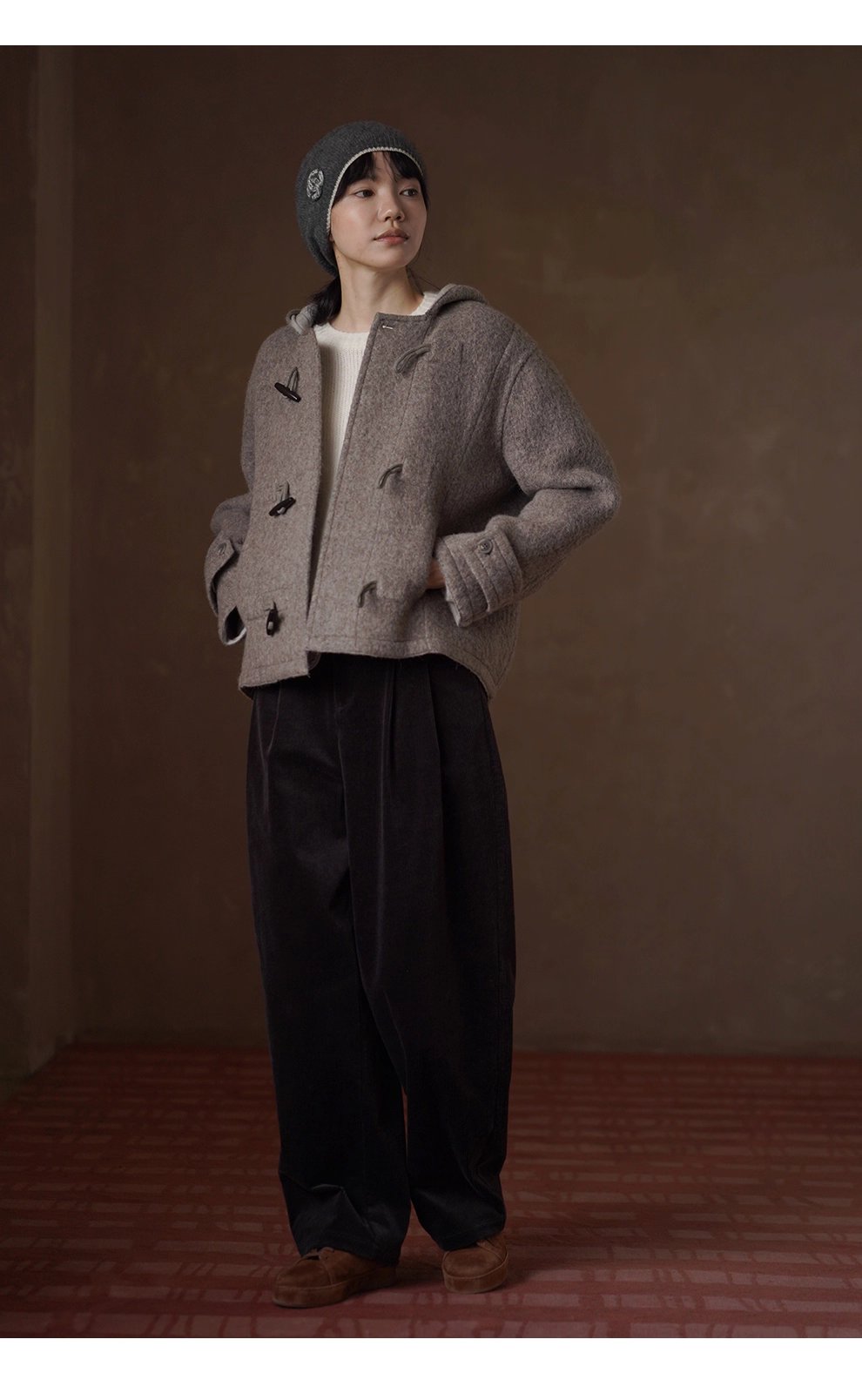 書香學院風外套澳洲進口羊毛駝絨連帽牛角扣短款雙面呢