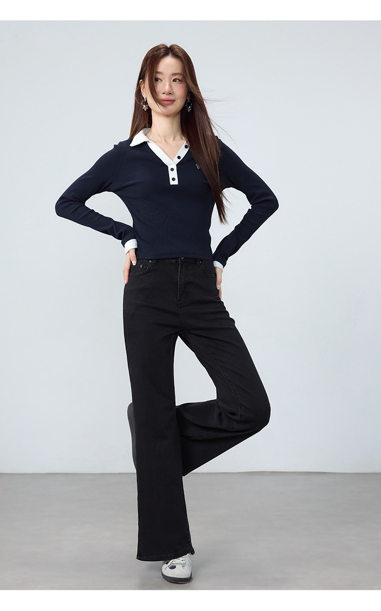 開叉黑色微喇褲牛仔褲顯瘦褲子,開叉黑色微喇褲牛仔褲顯瘦褲子,HBEW3993,開叉黑色微喇褲牛仔褲顯瘦褲子,修身顯瘦,基本百搭