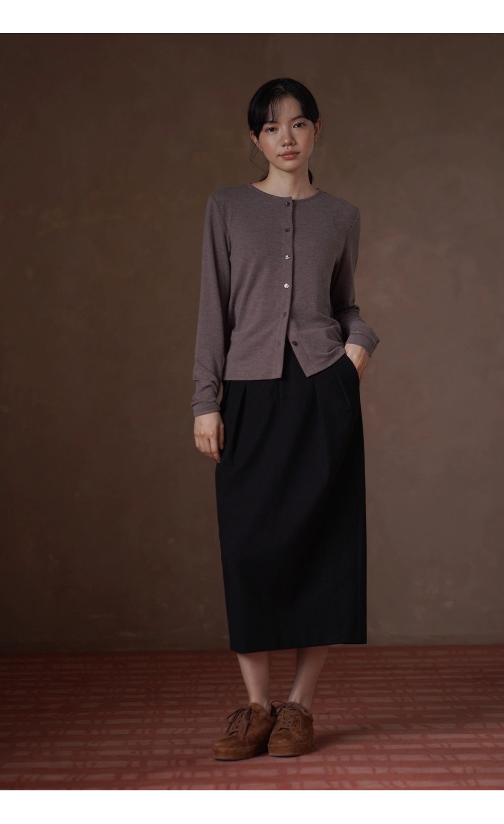 全能內搭合身彈性圓領開門襟顯瘦修身通勤長袖親膚上衣