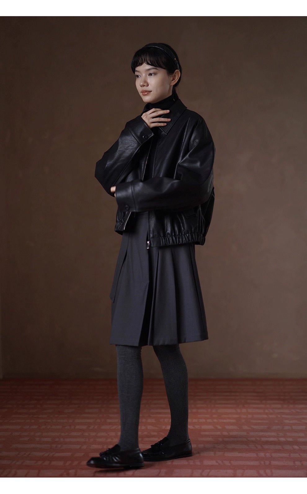 風度溫度並存寬鬆輪廓復古環保夾棉加厚保暖皮衣外套女