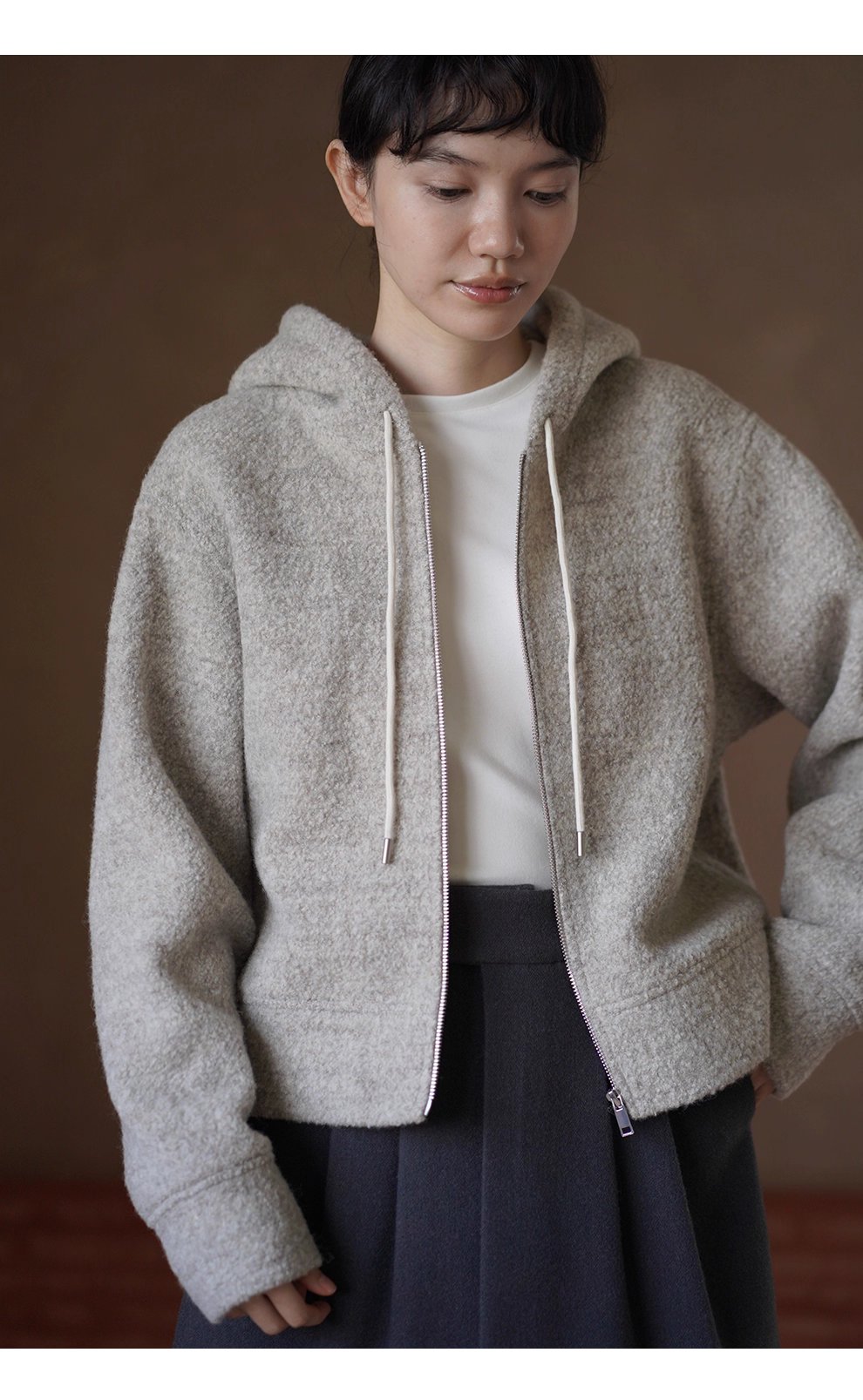 顆粒肌理絨感100綿羊毛輪廓休閒顯瘦連帽衛衣保暖外套女