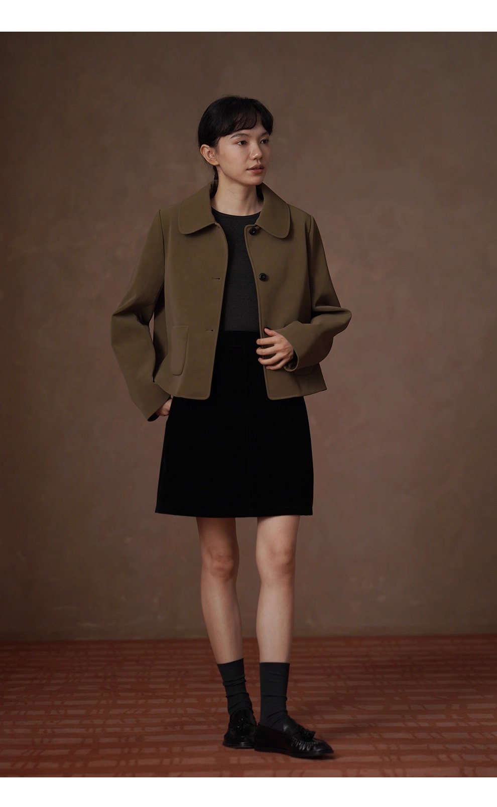 溫暖可露麗風外套磨砂霧面pu短版寬鬆正肩翻領顯瘦夾克