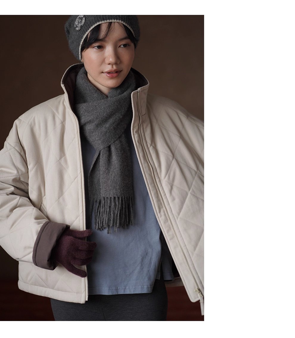 從容冬日保暖棉服立領廓形菱格絎線夾棉撞色顯瘦外套女