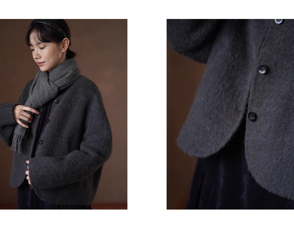 850g羊駝綿羊毛重磅雙面呢絨感寬鬆通勤顯瘦保暖外套女