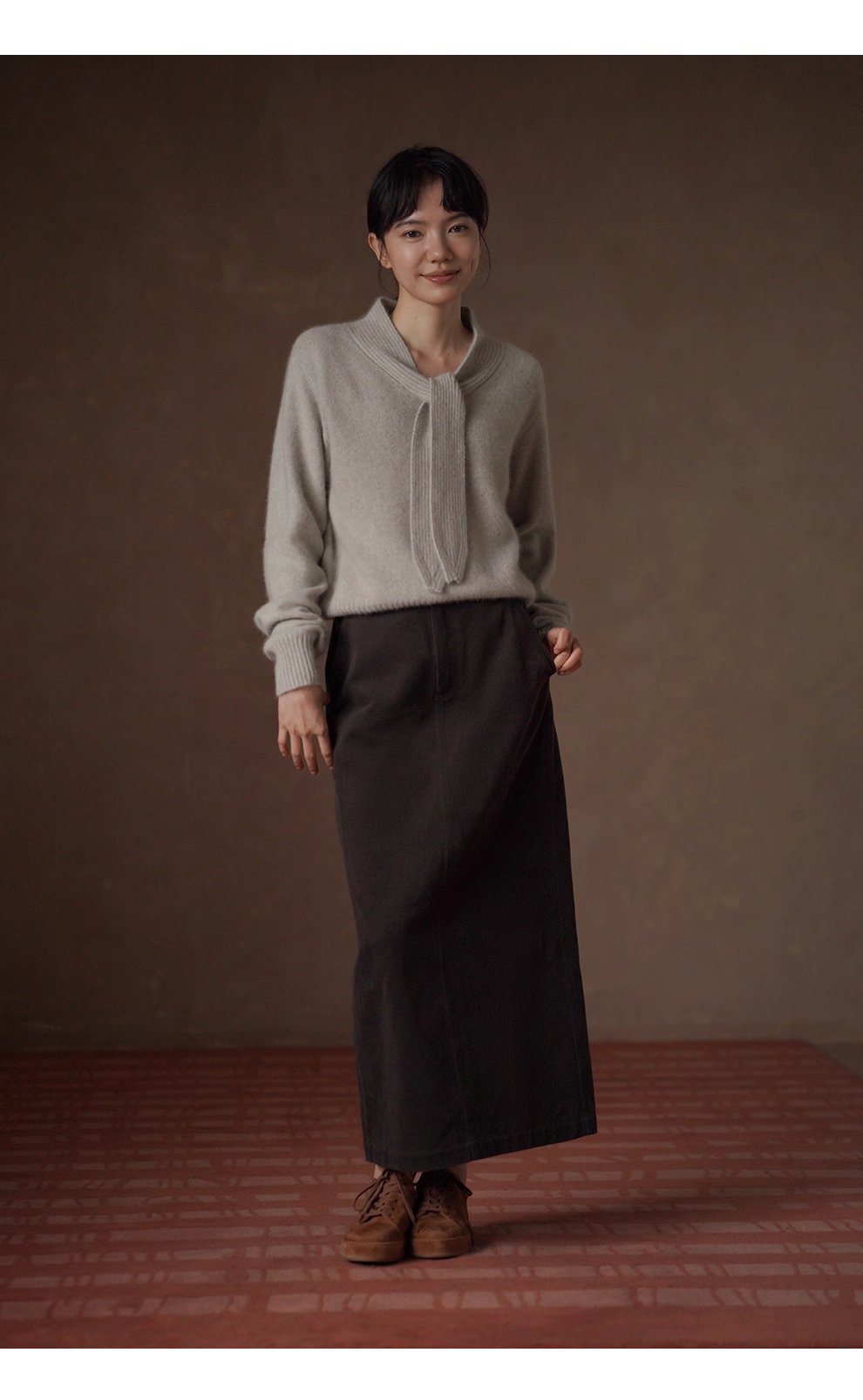 極簡H型通勤半身裙微彈斜紋磨毛紗卡高腰顯瘦長裙女