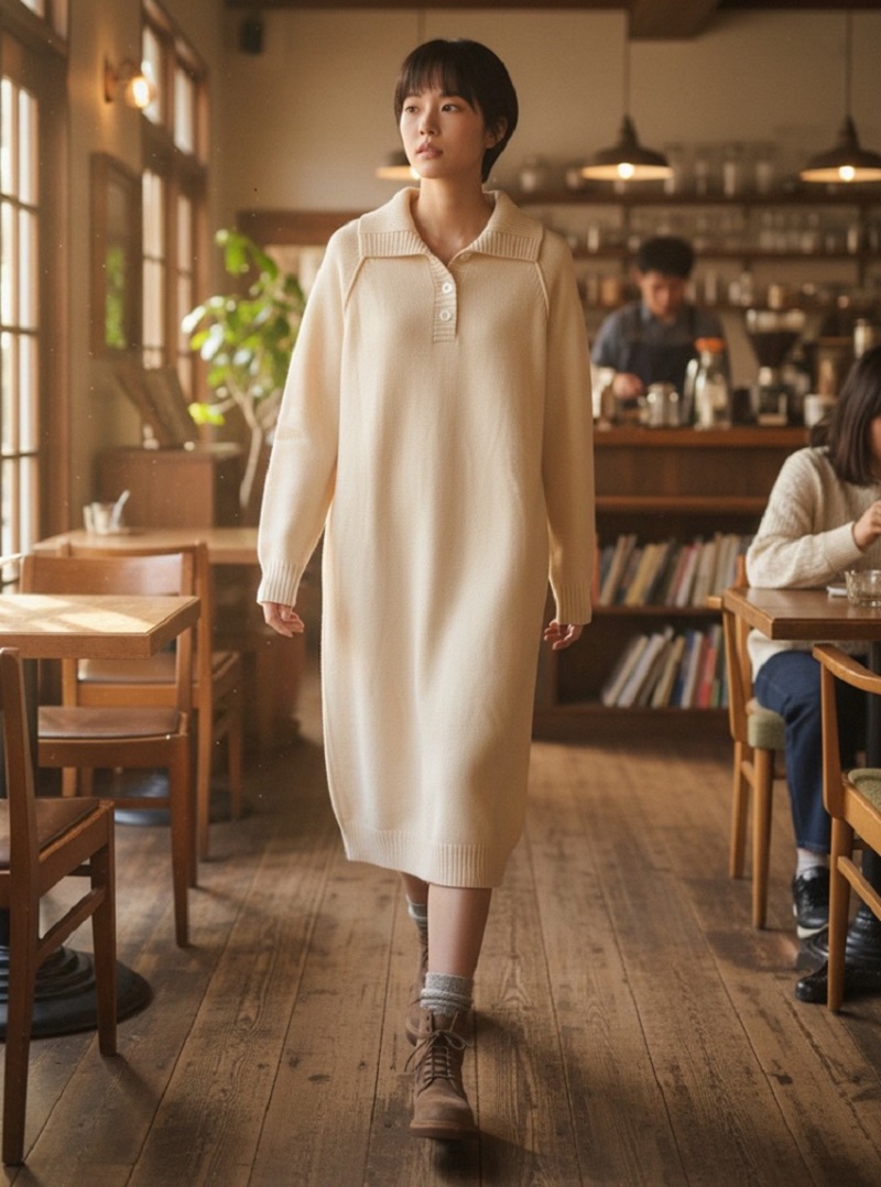 翻領針織洋裝秋冬過膝直筒打底裙慵懶風毛衣裙,翻領針織洋裝秋冬過膝直筒打底裙慵懶風毛衣裙,5W167005,翻領針織洋裝秋冬過膝直筒打底裙慵懶風毛衣裙,簡約質感,翻領造型