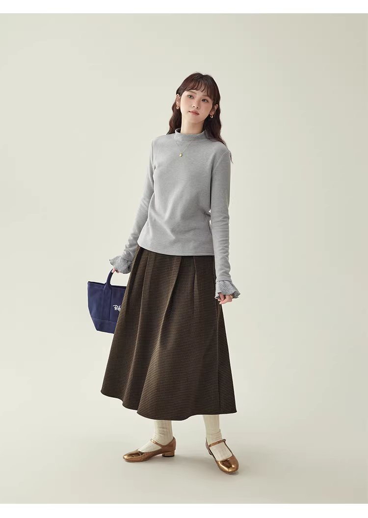 復古壓褶格紋高腰半身裙女25冬季新款a字中長裙,復古壓褶格紋高腰半身裙女25冬季新款a字中長裙,HBEW2031,復古壓褶格紋高腰半身裙女25冬季新款a字中長裙,復古格紋,高腰壓摺