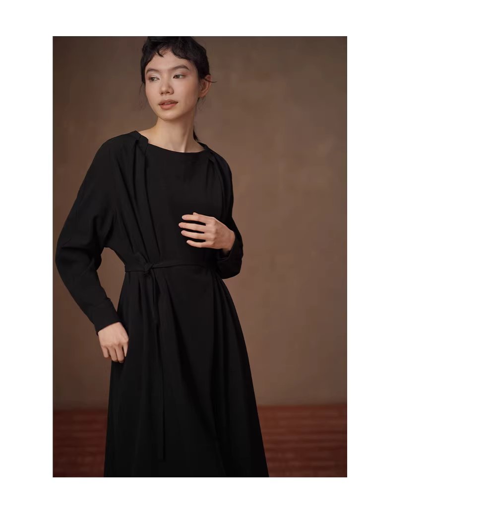 氣質且包容滿分通勤洋裝寬鬆精緻設計感顯瘦遮肉裙子,氣質且包容滿分通勤洋裝寬鬆精緻設計感顯瘦遮肉裙子,HBEW7065,氣質且包容滿分通勤洋裝寬鬆精緻設計感顯瘦遮肉裙子,壓褶細節,腰間綁繩