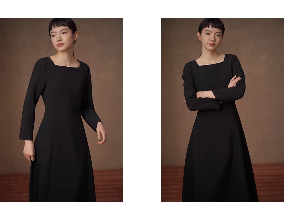 高定級小黑裙抗皺骨感垂順優雅公主線收腰大裙擺洋裝,高定級小黑裙抗皺骨感垂順優雅公主線收腰大裙擺洋裝,HBEW7068,高定級小黑裙抗皺骨感垂順優雅公主線收腰大裙擺洋裝,方領設計,抗皺面料