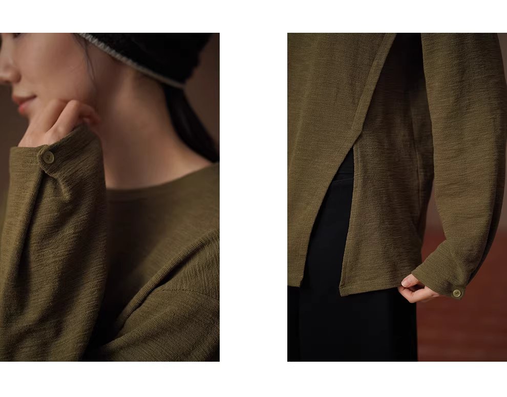 飄蕩蘆葦寬鬆上衣落肩顯瘦肌理圓領下擺開叉長袖內搭T恤,飄蕩蘆葦寬鬆上衣落肩顯瘦肌理圓領下擺開叉長袖內搭T恤,HBEW1180,飄蕩蘆葦寬鬆上衣落肩顯瘦肌理圓領下擺開叉長袖內搭T恤,開衩造型,肌理感面料